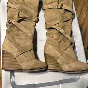 Tan Suede Wedge Boots